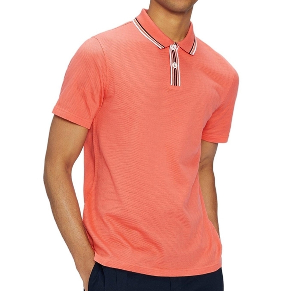 Ted Baker Other - Ted Baker Salmon Pink Golf Polo T-shirt Cotton Size 5 (XL) Stripe Stretch Cotton